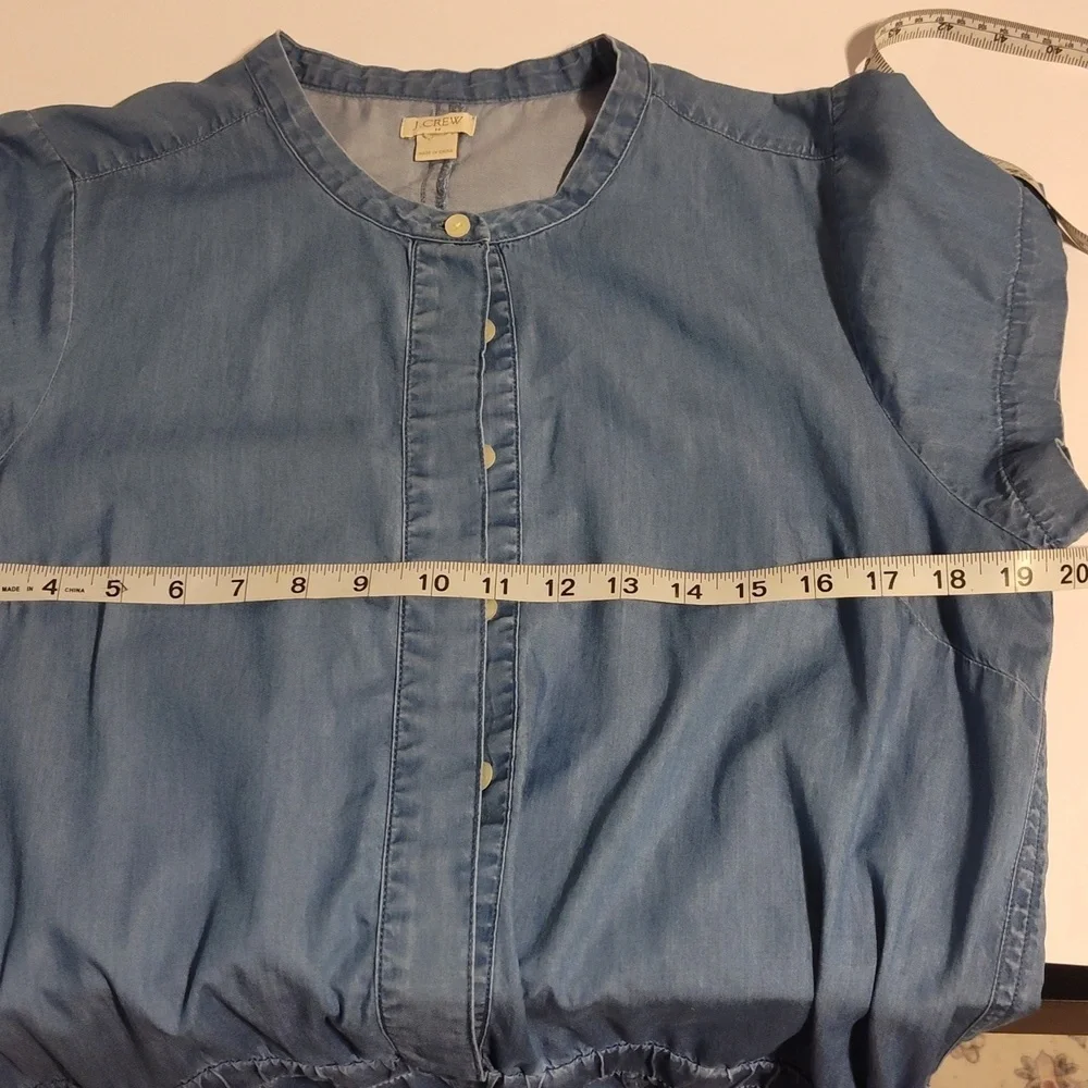 J. Crew Chambray Soft Denim Blue Button Up Short Sleeve Romper Size 12